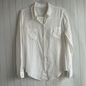 Lilly Pulitzer women size M Sea View linen button down shirt white long sleeve
